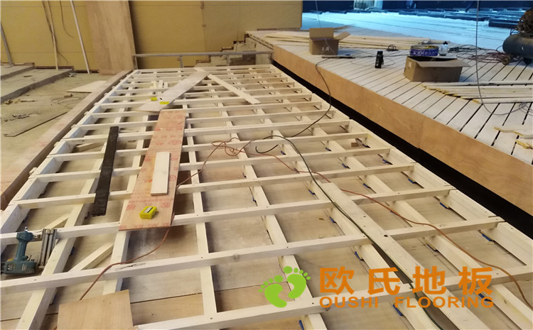 河北廊坊益田同文學校舞臺木地板-歐氏運動木地板